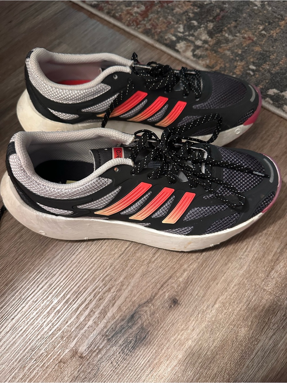 adidas Kids Black Sneakers with Pink and Coral Accents